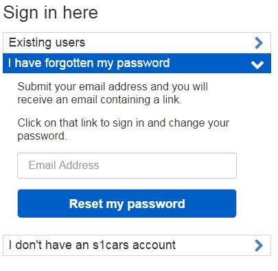 Forgotten password screen.